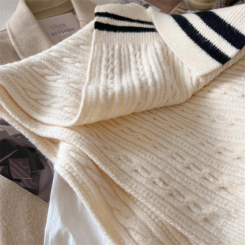 Striped two-color wool knitted scarf women's winter versatile trend cute girl student warm scarf