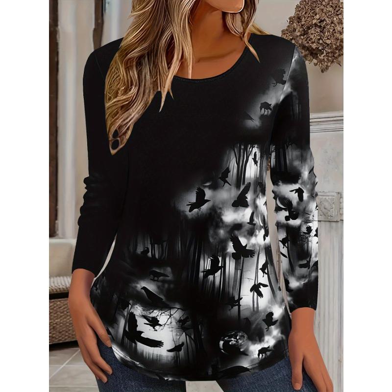 Sudadera de Halloween para Mujer Diseño Redondo Manga Larga Holgada Casual Otoño Gradiente Telaraña Divertido Estampado de Patrón Tops