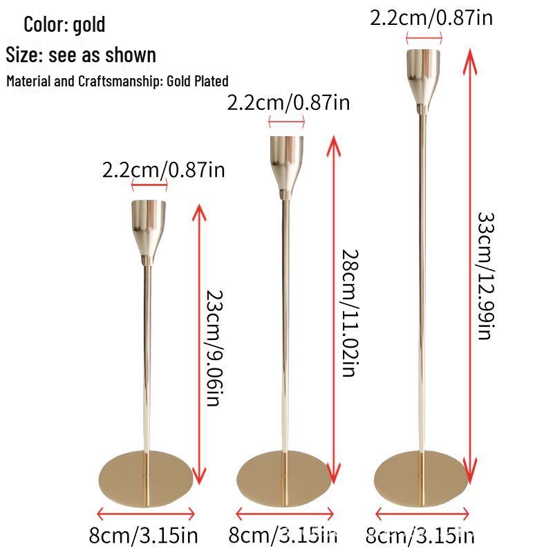 Elegant European Candle Holder Set: Electroplated Three-Piece Metal Ornament for High-End Dining and Wedding Décor.