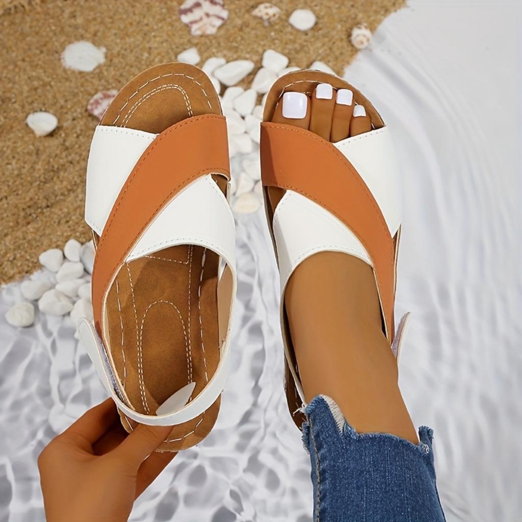 Women's Color Blocking Slope Heel High Heel Sandals, Casual Open Toe Thick Bottom Shoes, Comfortable Ankle Strap Sandals