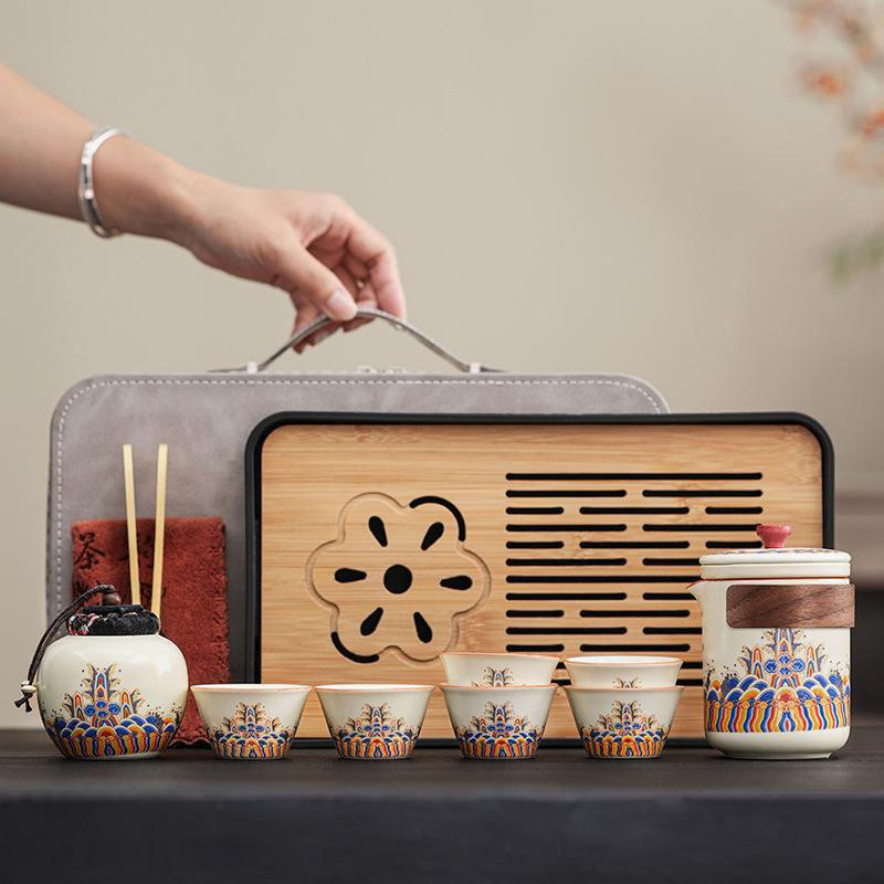 Simple Business Tea Set High-end Ru Kiln Ancient Rhyme Sea Wave Ancient Rhyme Retro Kung Fu Tea Set