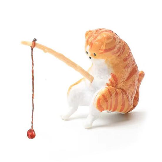 Fishing Kitten Statue Cartoon Cat Figurine Collectible Resin Miniature Cat Sculpture for Fish Tank Micro Landscape Aquarium Decor