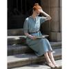 Demana Denim Cloud Cotton Round Neck Belted Dress
