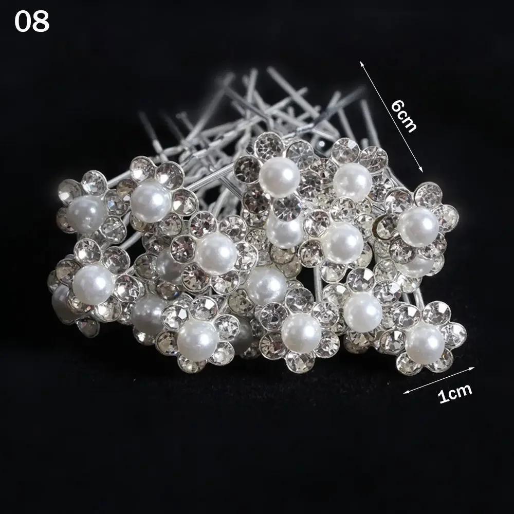 20Pcs Bridal U-shaped Pin Metal Barrette Rhinestone Pearl Hairpin Women Hair Accessories Wedding Hairstyle Design Tools