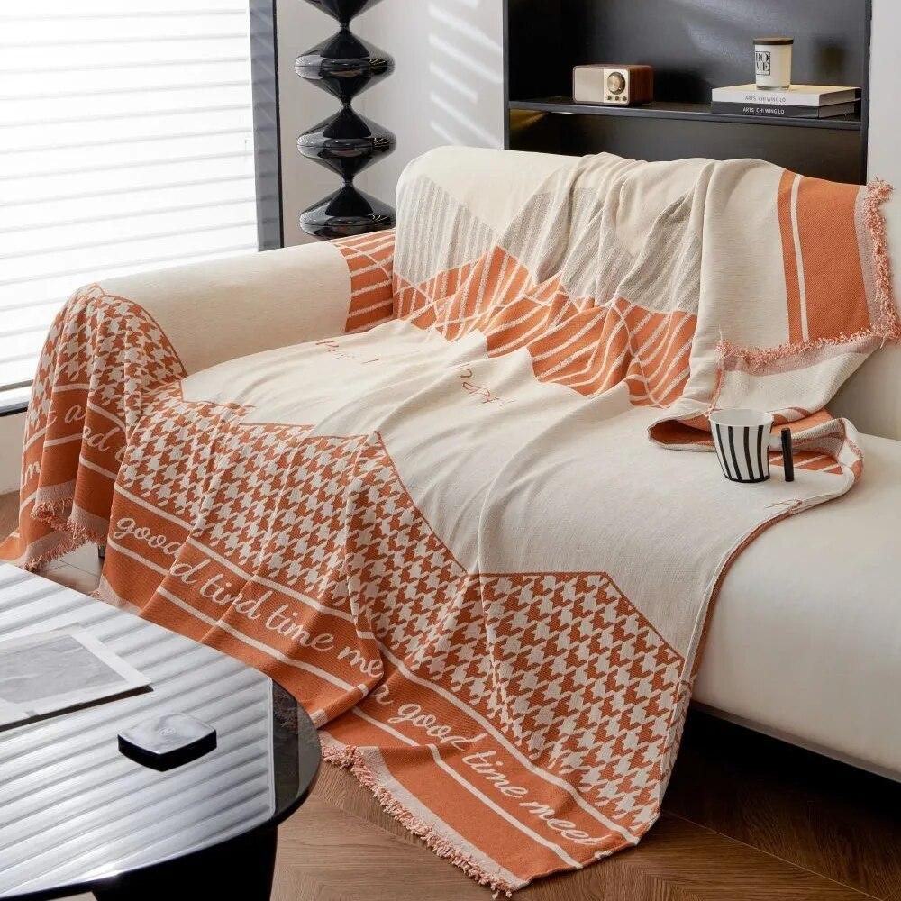 Housses De Canapé Sofa Cover Towel Vintage Houndstooth Cloth Sofa Four Seasons General Sofa Cushion Full Cover Towel Blanket