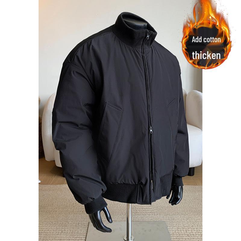 Unisex Dark Style Warm Winter Padded Jacket with Stand Collar