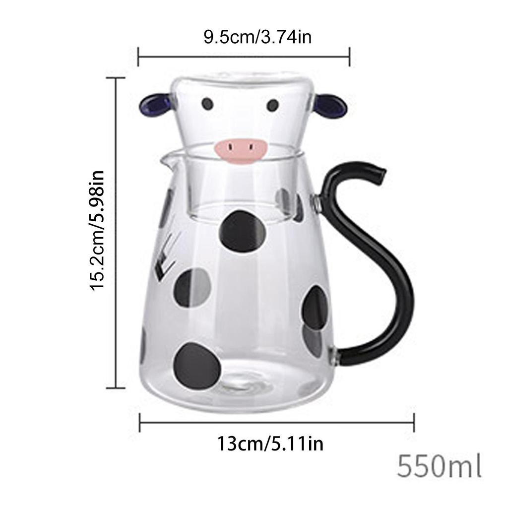 Cow Glass Water Pitcher | Bedside Milk Carafe With Cup | Glass Carafe Pitcher With Glass Mug Cute Cow Glass Tea Pitcher Kettle Milk Jug Water Carafe F
