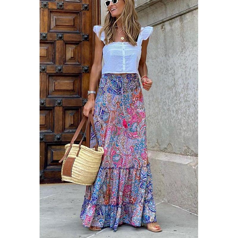 Fashionable Half Skirt Summer New Arrival Women's Streetwear Print Long Skirt Flounced Skirt Skirt