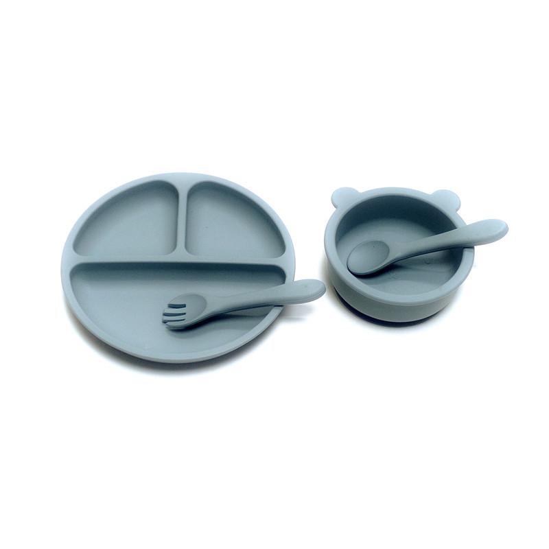 Non-Toxic 4Pcs Auxiliary Silicone Tableware Sets Children Eating Suction Cup Bowl Baby Spoon Dinner Plate Kindergarten Set