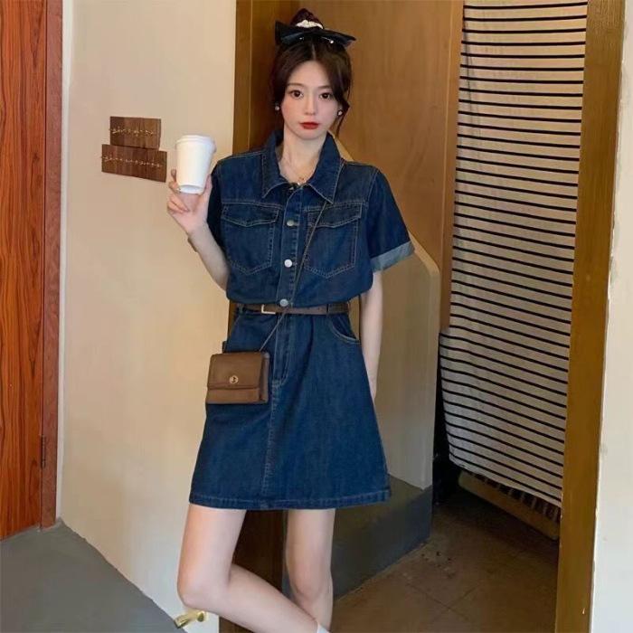 

Denim dress French new women s clothing summer spice girl suit small long dress temperament coffee break S