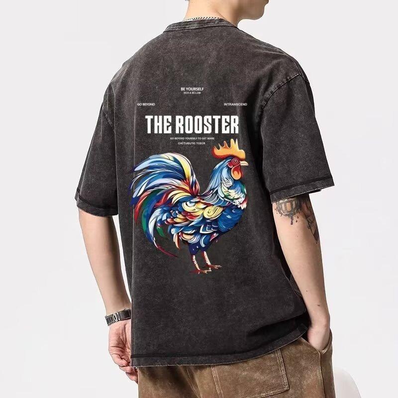 Men's High Street Casual Hip Hop Rock T-shirts Vintage Washed Distressed Short Sleeve T-shirts Base Shirt