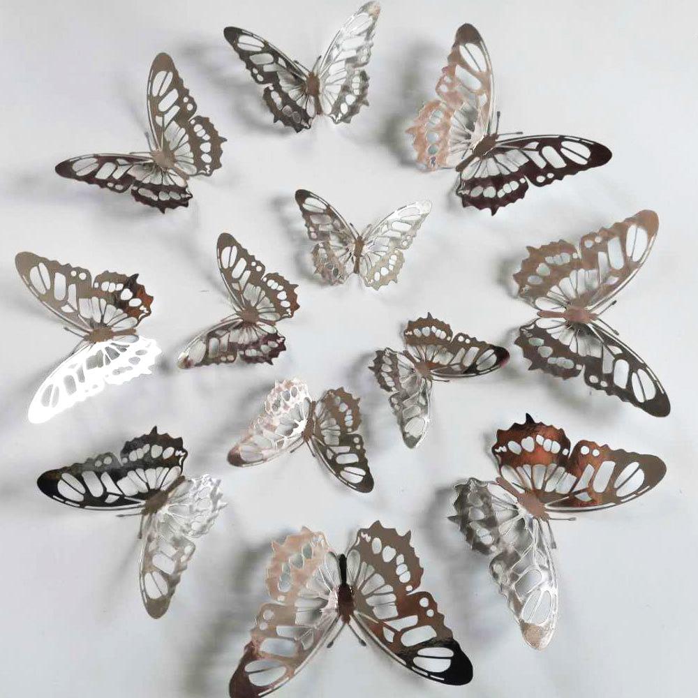 12Pcsset Gold Silver Hollow Butterfly Wall Stickers 3D Butterflies Bedroom Living Room Home Decoration Applique Wedding Decor