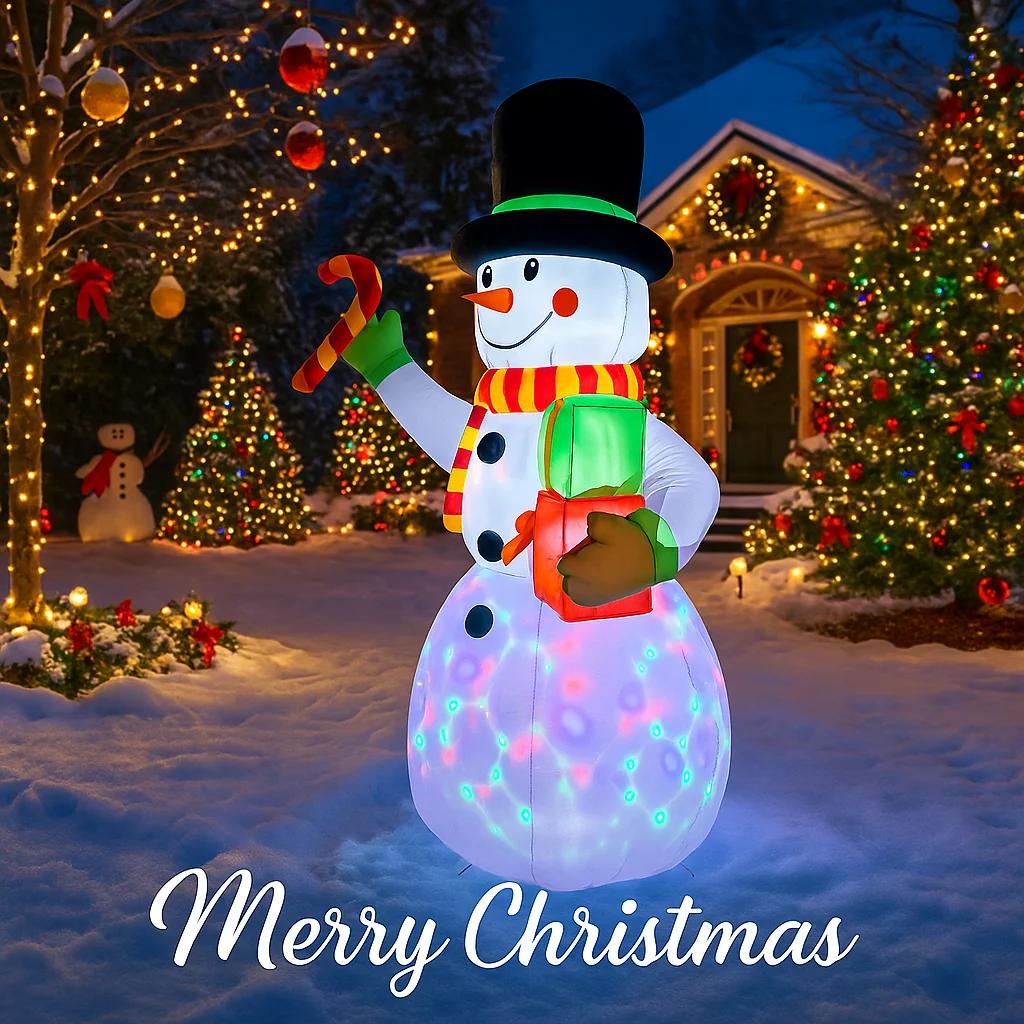 4.9FT LED Inflatable Xmas Yard Decor Snowman Candy Cane Toy Gifts Christmas Home Decoration Ornament Festive Gift Supplies Decor
