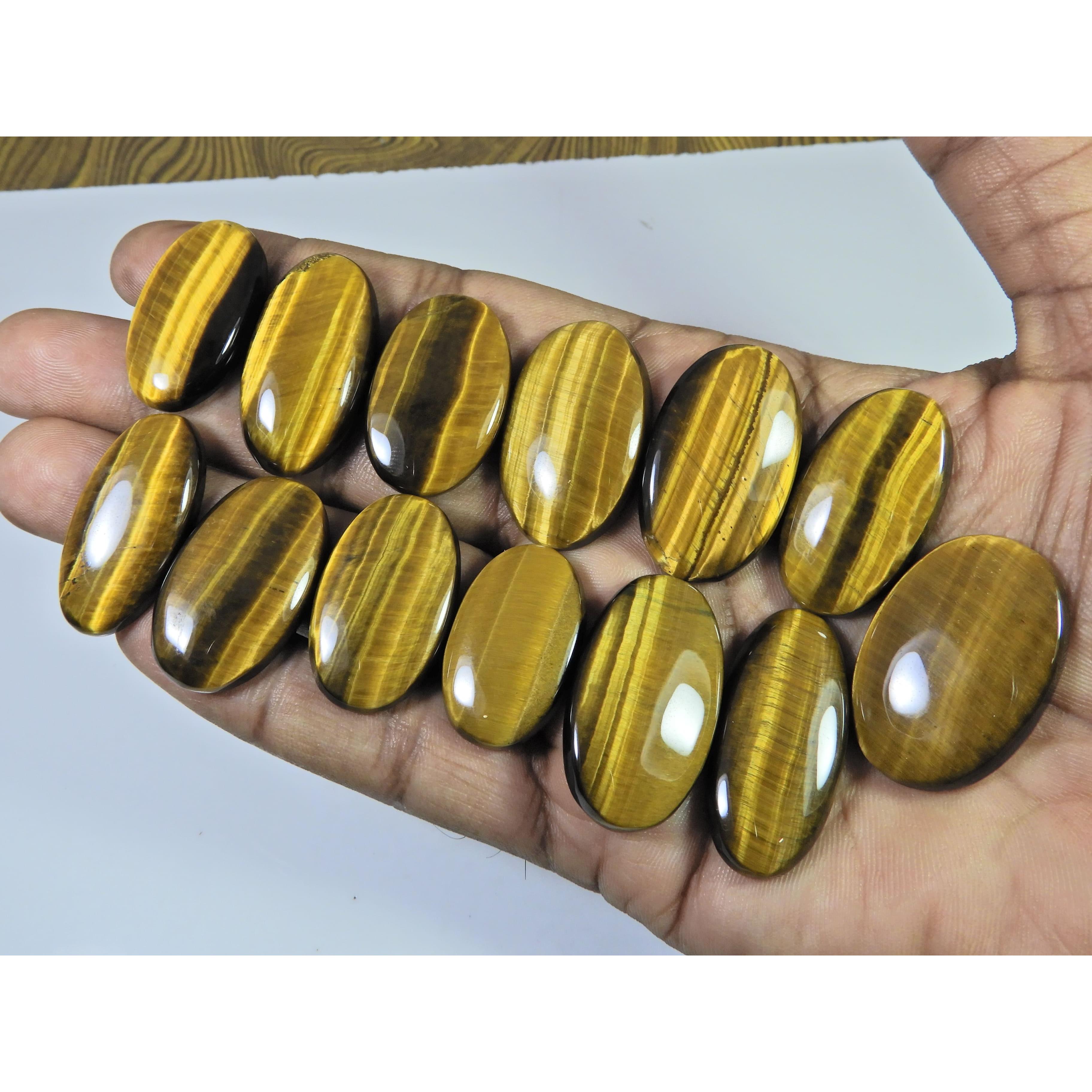 13Pcs Natural Brown Tiger eye Oval Shape Cabochon Loose Gemstone 368Cts. Lot C-2486