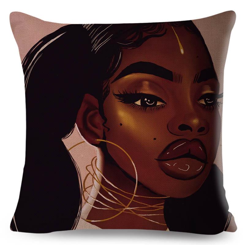 Beautiful Black Women Africa Girl Pillow Case Polyester Decor Colorful Cartoon Cushion Cover For Sofa Car Home Pillowcase 45X45