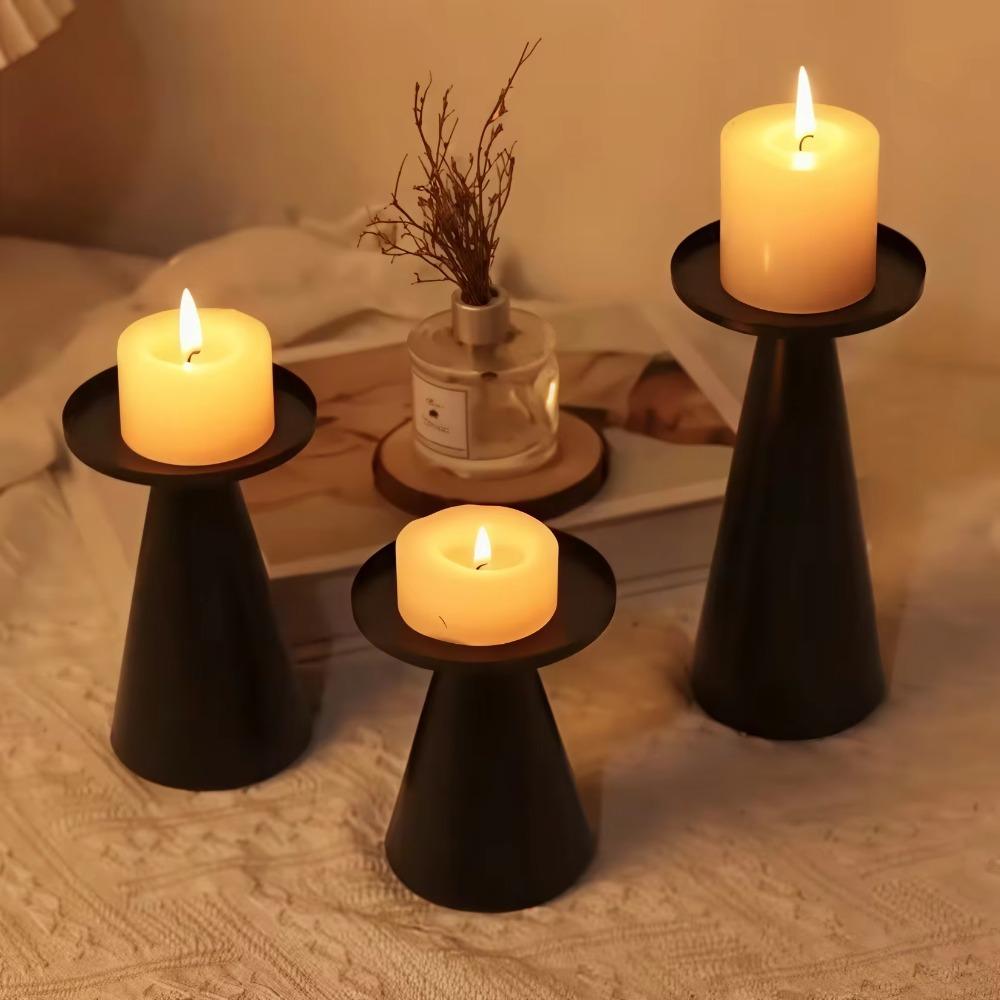 3PCS/SET Wrought Iron Nordic Golden Candle Holder Cone-shaped Scented Candles Pillar  Wedding