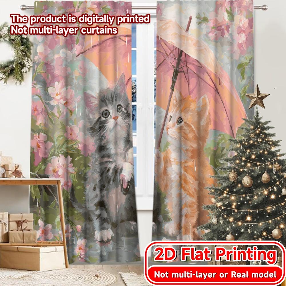 

2D Flat Printing 2pcs Blossom Kittens Modern Contemporary Curtains Versatile 100% Polyester Curtains Festive Perfect for Living 100*130 Rod Pocket 1pcs
