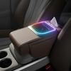 Car Armrest Cushion Center Console Storage Organizers Seat Cover Cup Holder Tissue Box Phone Slot Fast Charger Ambient LED Light