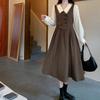 Doll Collar Vest Patchwork Fake Two Piece Dress Chubby Sister Looks Thin Artistic Style Long Skirt