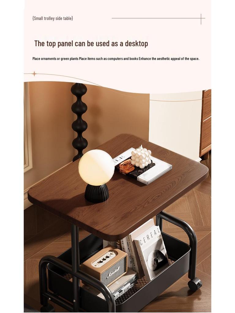 Movable Double Layer Coffee & Tea Table with Wheels and Storage Shelves for Living Room or Bedroom