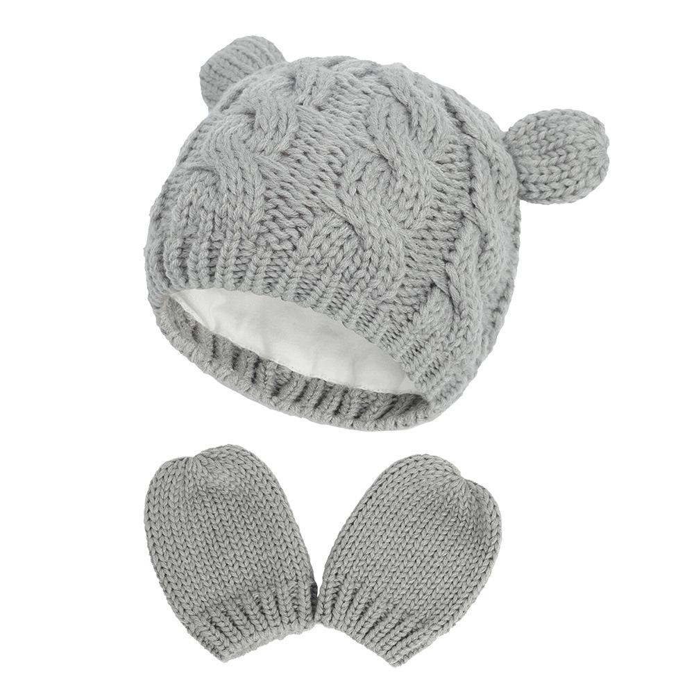 Winter Warme Strickmütze Handschuhe Set Baumwolle Baby Neugeborene Beanie Mütze für Mädchen Jungen Cartoon Ohren Kleinkind Mütze Säugling Bonnet 0-18M