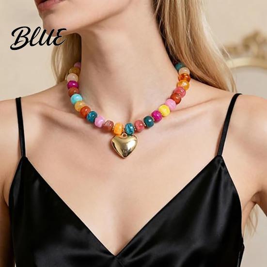Short Collarbone Necklace Colorful Chunky Beaded for Women Resin Beads