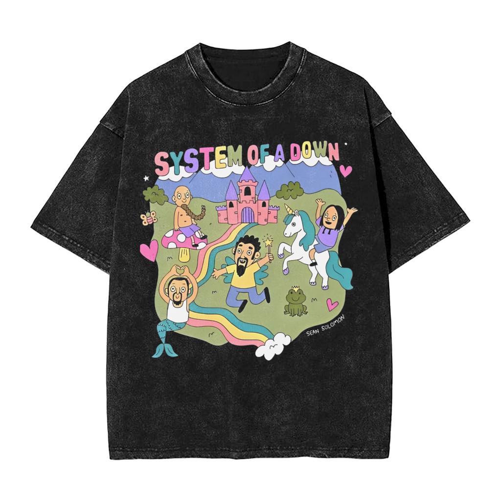 Mens T-Shirt SOAD System Of A Down Rock Music Washed T-Shirts Beach Tee Shirt Y2K Basic Printed Casual Tops