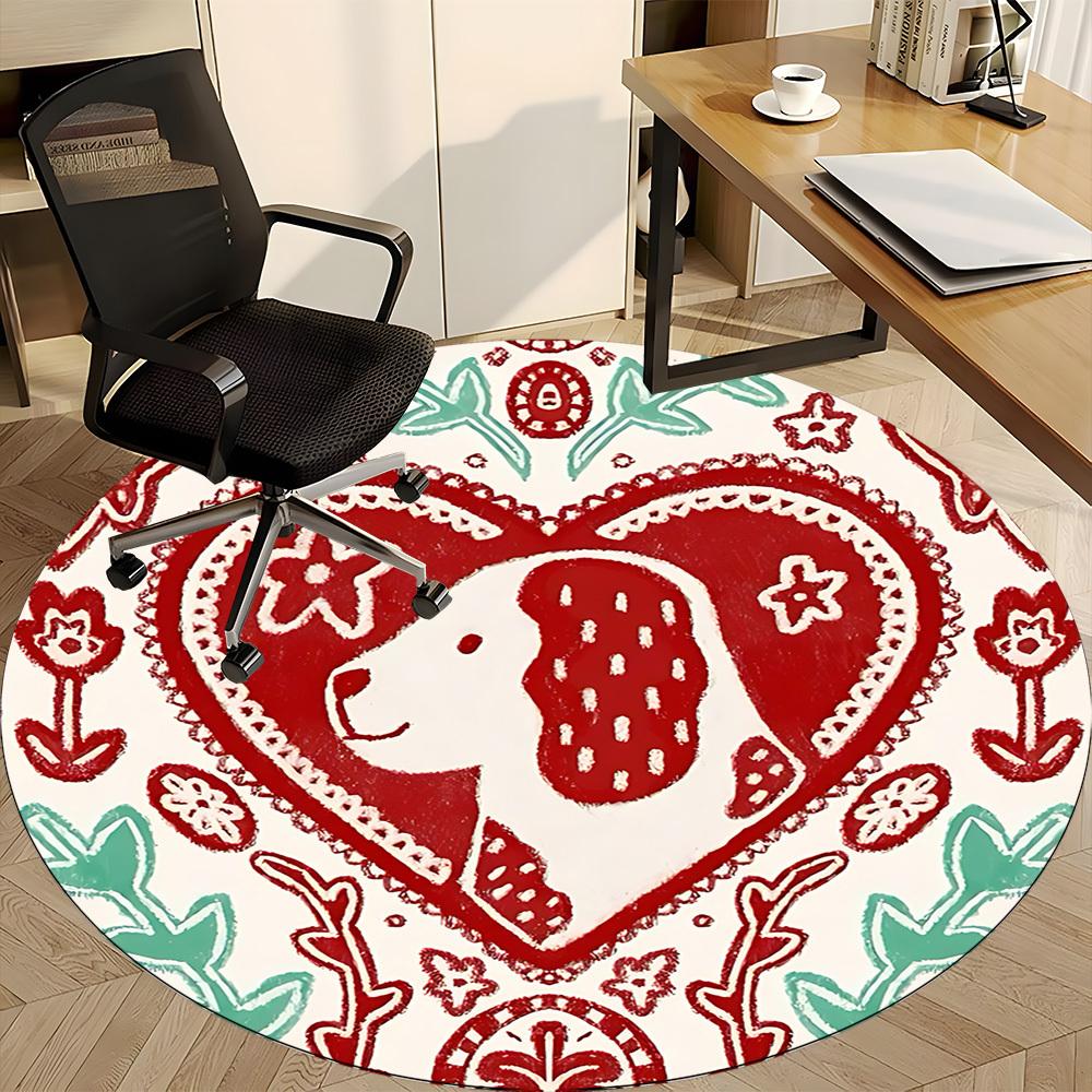 1pc Heart Dog Office Round Area Rug, Mat Suitable For Office, Under Office Chairs Bedroom Living Room Home Decor, Room Deco