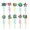 Reusable Plastic Straw 5Pcs Colorful Soccer Spiral Straws, Drinking Straws for Birthday Party Party, Football Theme Celebration Beverage Decor Unique