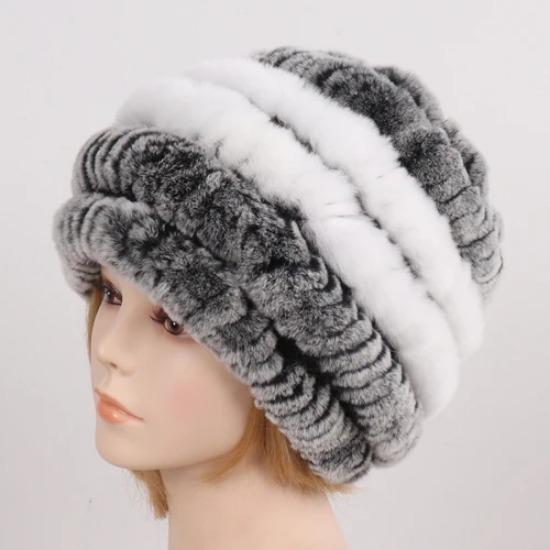 Russia Winter Real Fur Hat Women Knitted Real Rex Rabbit Fur Bomber Hats Lady Natural Warm Genuine Rex Rabbit Fur Cap
