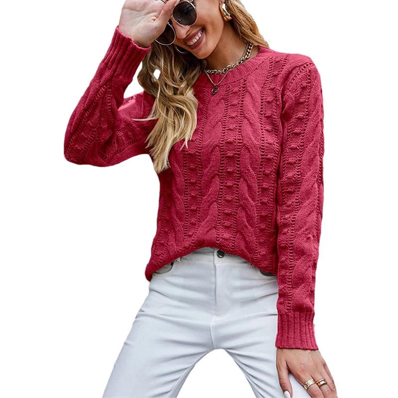 2026 Autumn Winter Women's Long Sleeve Cable Knit Pullover Sweater