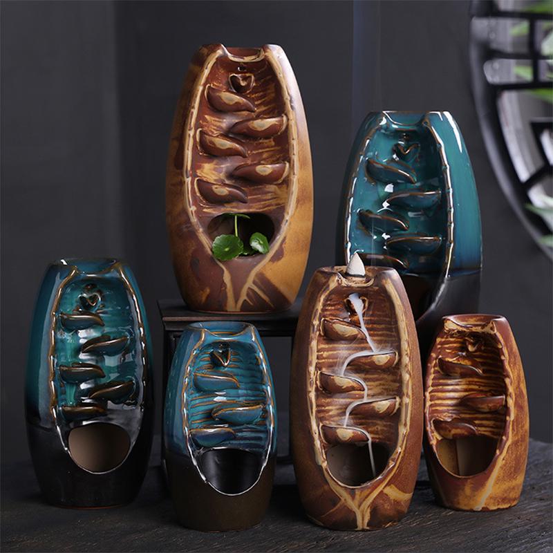 Waterfall Ceramic Backflow Smoke Incense Burner Censer Holder Home Gift Decor