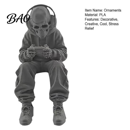 Odorless Skull Sculpture 3D Printed Sitting Skeleton Statue, Halloween Indoor Decor Figurines, Mini Trendy Outfit Statue Figurine Home for Living Room
