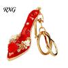 Car Key Holder Rhinestone Rose High Heel Keychain, Sparkling High-Heeled Shoes Ring, Purse Charm Bag Backpack Hanging Decor Charm, Gift for Women