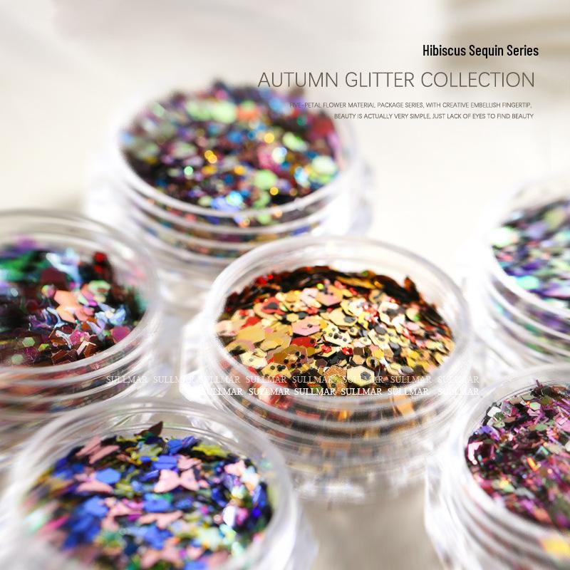 Sweet Style Nail Art: Mixed Glitter & Sequins Set - Coarse & Fine Irregular Shapes