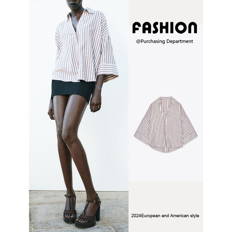 Za2025 Spring New Women's Clothing Casual Easiest for Match Blended Wide Sleeve Minimalist Casual Shirt 2363801 017