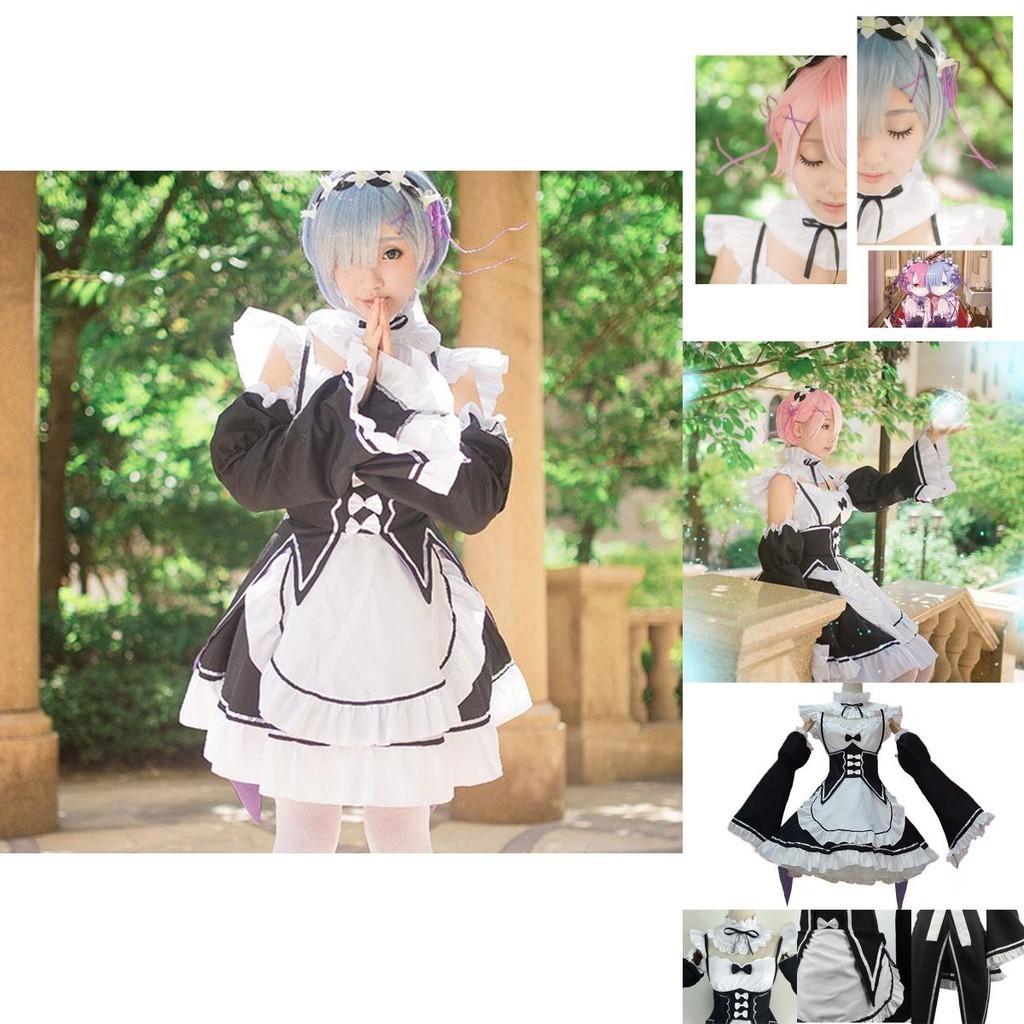 Exquisite Rezero Kara Hajimeru Lsekai Seikatsu Twins Ram/rem Maid Dress Cosplay Costume With Perfect Stitches