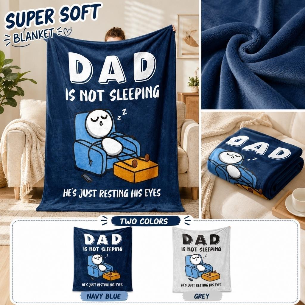Flannel Blanket with Dad Is Not Sleeping He Is Just Resting His Eyes Print Soft Cozy Material for Sofa or Bed Use Gift for Father