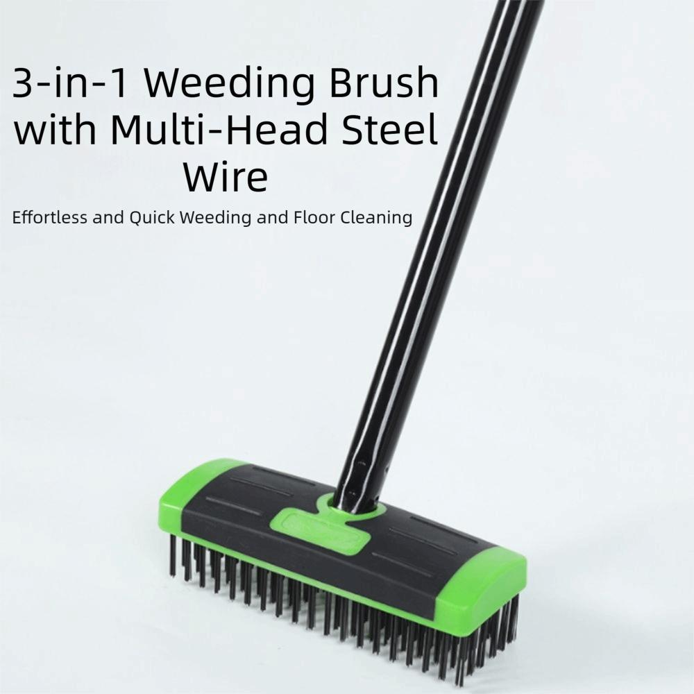 3 In 1 Weed Brush Extendable Handle Replaceable Brush Heads Multi Head Brush Multi-Functional Manual Weeding Brush