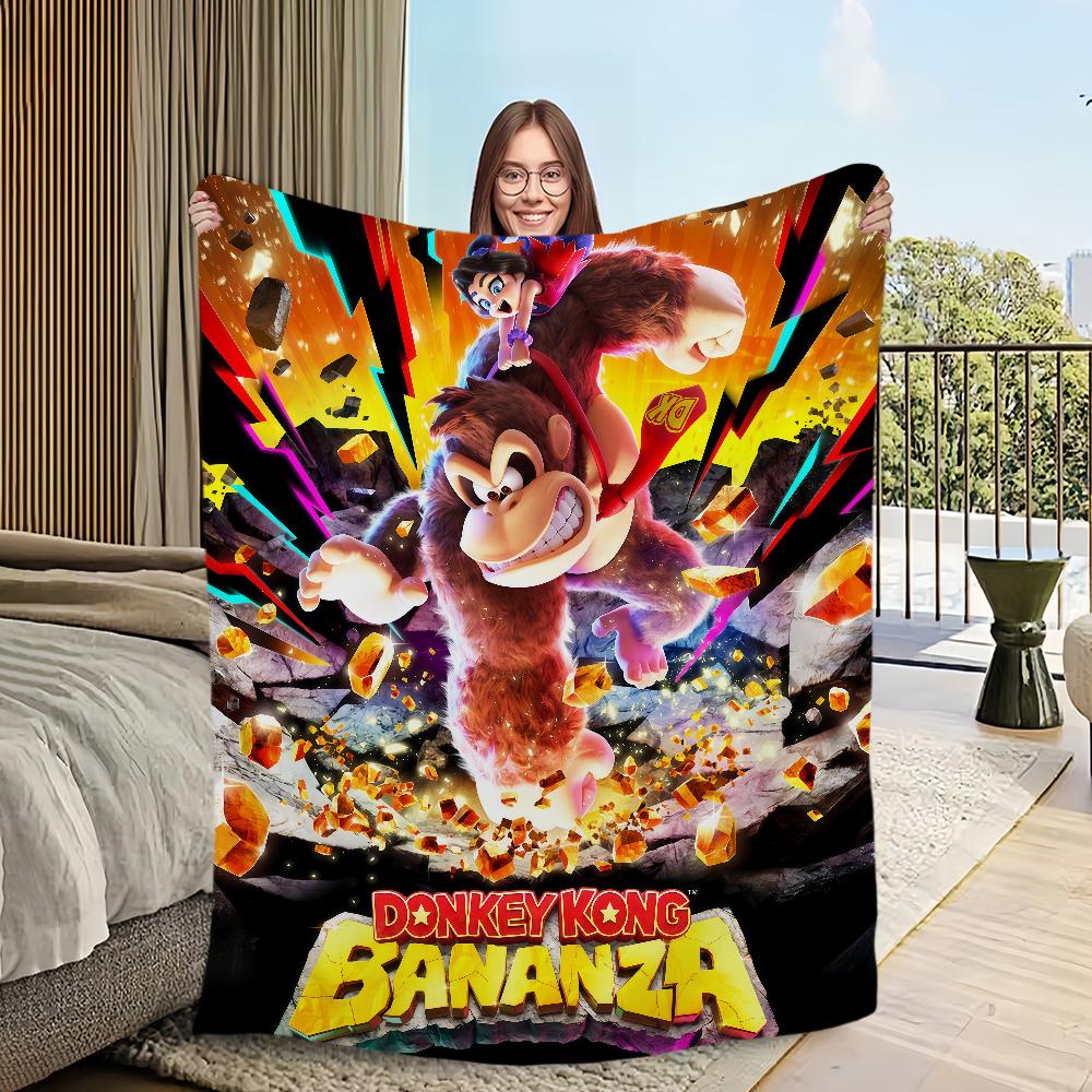Scimmia cartone animato divertente D-Donkey Kong B-Bananza Flanella calda comfort morbida coperta in peluche per divano soggiorno camera da letto viaggio regalo