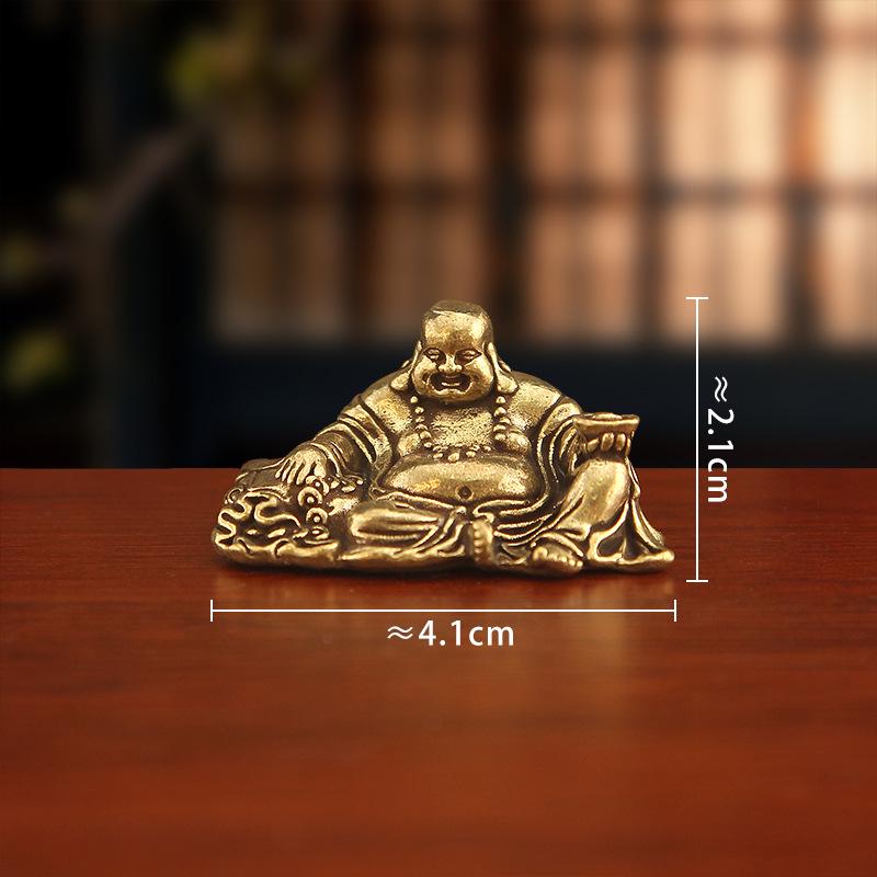 

Solid Brass Maitreya Buddha Mini Statue, Big-Bellied Retro Bronze Decor for Home or Office Desktop.