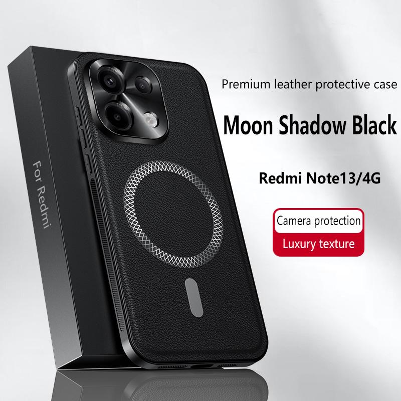 For Redmi Note 13 4G Case Magnetic Elegant Leather Wear-Resistant Lens Fully Covered Non-Slip Grip Edge Cover Shell