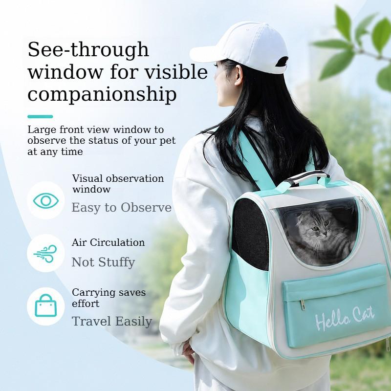 Large Capacity Cat Carrier Bag Breathable Mesh Cat Backpack with Clear Visual Window Portable Foldable Dogs Cats Travel Backpack