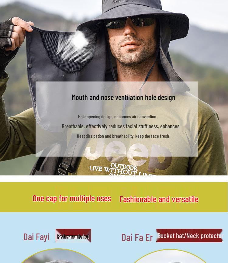 Unisex Quick-Dry Sunscreen Fishing Hat with Breathable Face Cover 9073