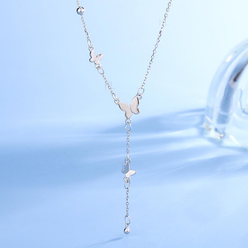 Ins Temperament Luxury S925 Sterling Silver Tassel Butterfly Clavicle Necklace Gifts for Women