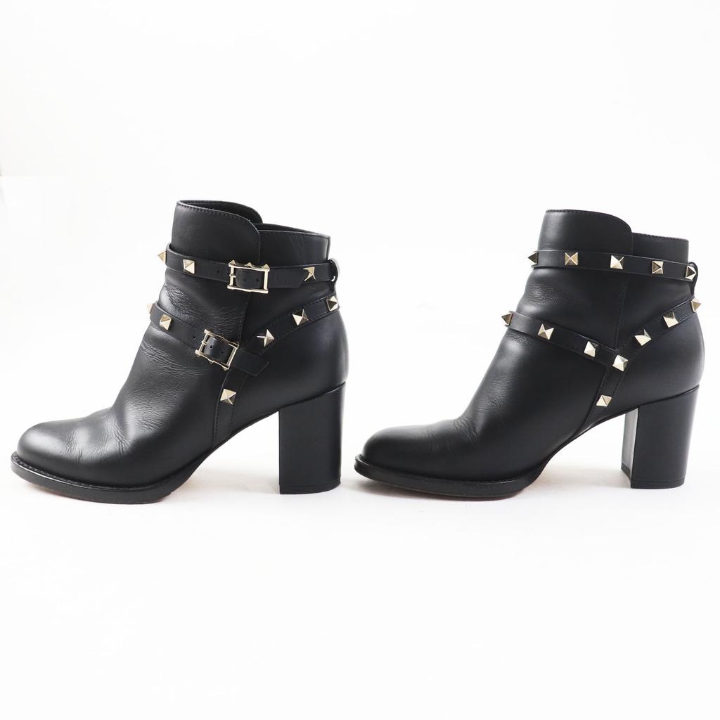 Great Valentino Garavani Short Boots With Rock Studs Black Leather Women 35.5 Used