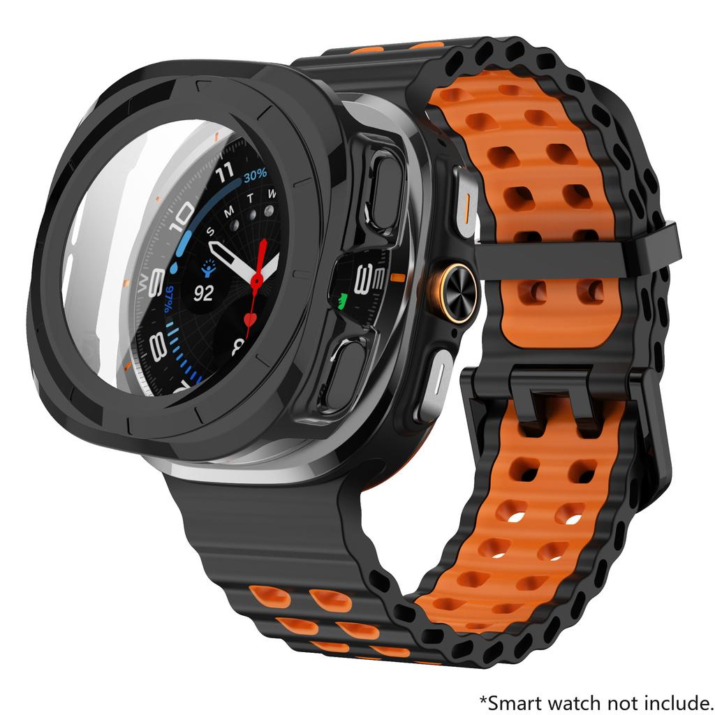 Glass+Case+Band For Samsung Galaxy Watch Ultra Strap 47mm Sport silicone Bracelet for Galaxy Watch Ultra 7 47 Strap Accessories