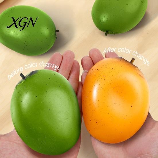 Simulated Fruit Stress Ball Squeeze Toy Mango Shape Slow Rebound Decompression Soft Relief Color Changing Green to Orange Safe