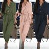 Combinaisons cargo pour femmes, automne, boutons, manches longues, poches, jambes larges, pantalon