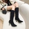 Fashion Shoes for Women 2024 High Quality Slip on Women's Boots Fashion Pleated Modern Boots Women Sexy Pointed Toe Solid Mid-Calf Boots